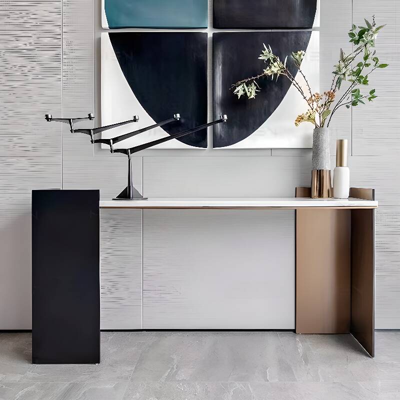 Modern White Marble Slab Console Table Desk with Twin Pedestal Base, Scratch-tolerant and Stain Resistant Rectangle Top