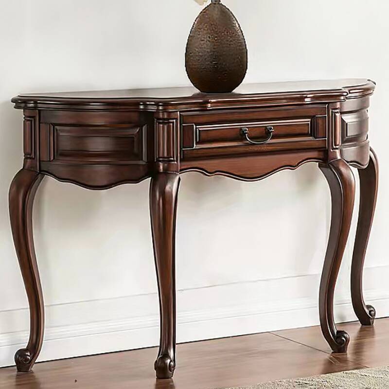 Asymmetrical Wood Console Unit with 4 Legs and 1 Drawer in a Simple Style