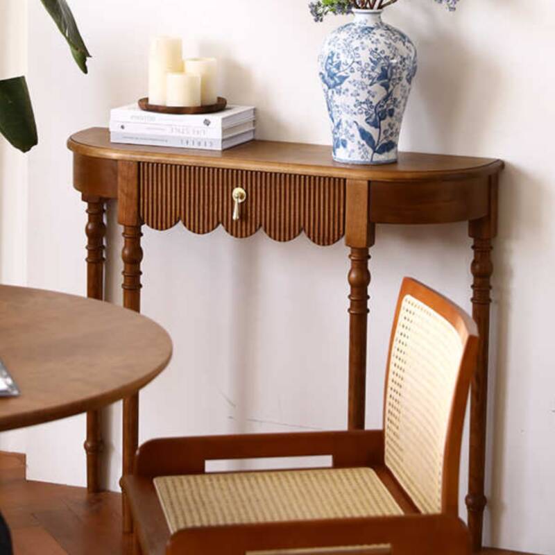 Wood Asymmetrical Entryway Table with 1 Drawer