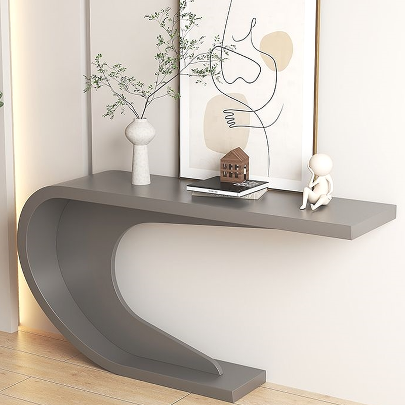 Art Deco/Luxurious Light Grey/Gilded/Ink Rectangle Metal Console Desk with Pedestal Base