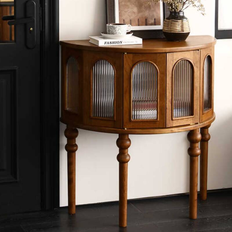 Wood Semi Circle Entryway Table with 1 Cabinet