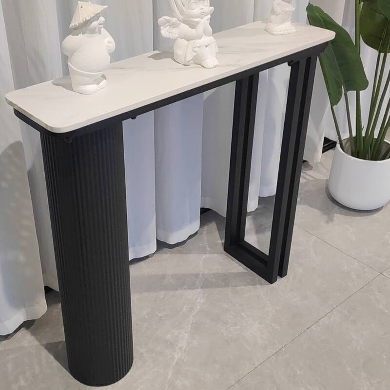 Modern Console Table Desk with Stone Top, Twin Pedestal Base, Scratch-tolerant and Stain Resistant Rectangle Shape