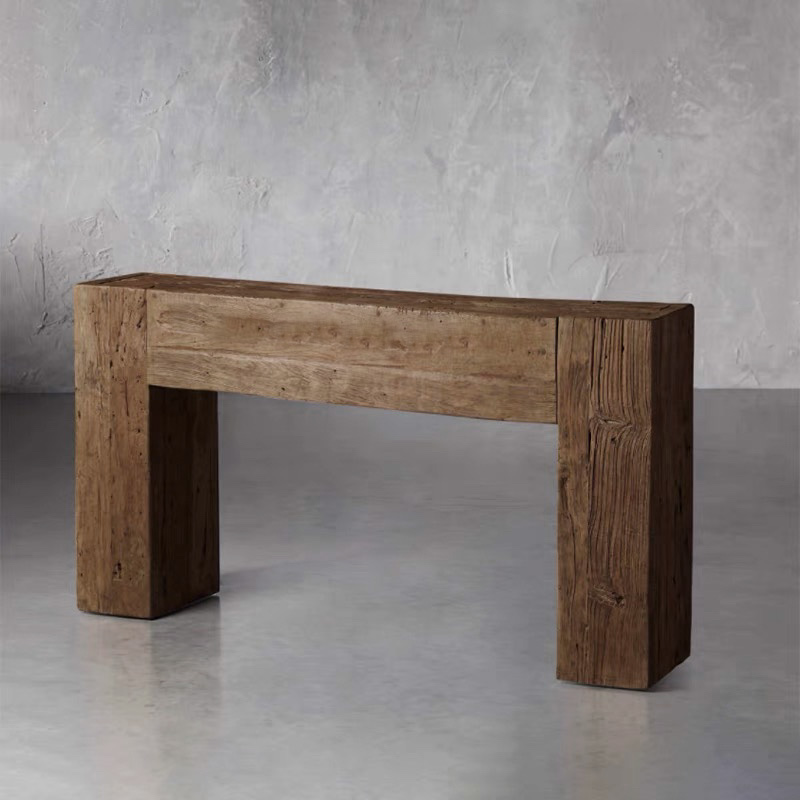 Modern Simple Style Natural Wood Hallway Table with Twin Pedestal Base in Ink/Brown Rectangular Top