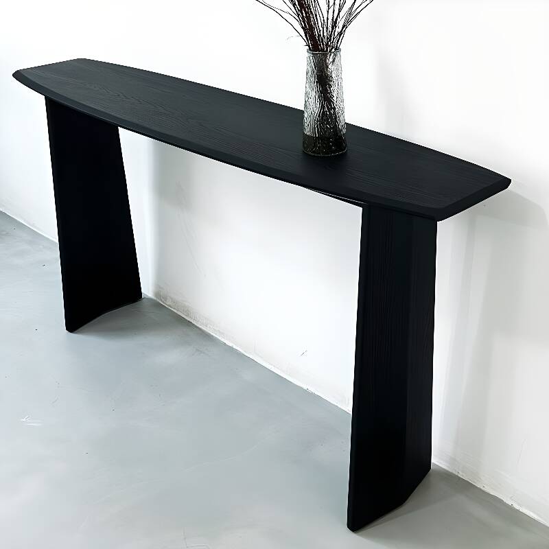 Casual Wood Entryway Table with Twin Pedestal Base, Ink Asymmetrical Top