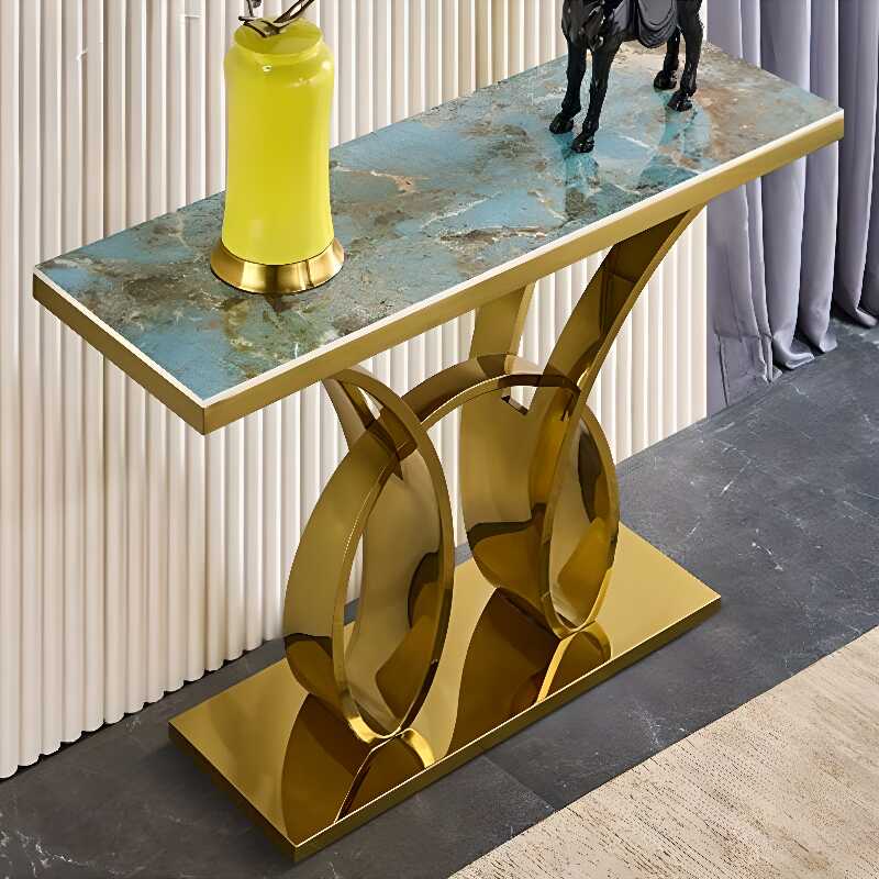 Casual Stone Top Rectangle Entryway Table with Scratch-proofed Pedestal Base and Stain Resistance