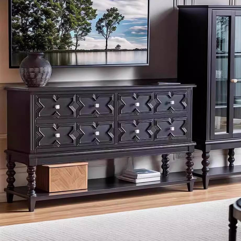 Wood Entryway Table with Floor Shelf and Soft Close Drawer Glides