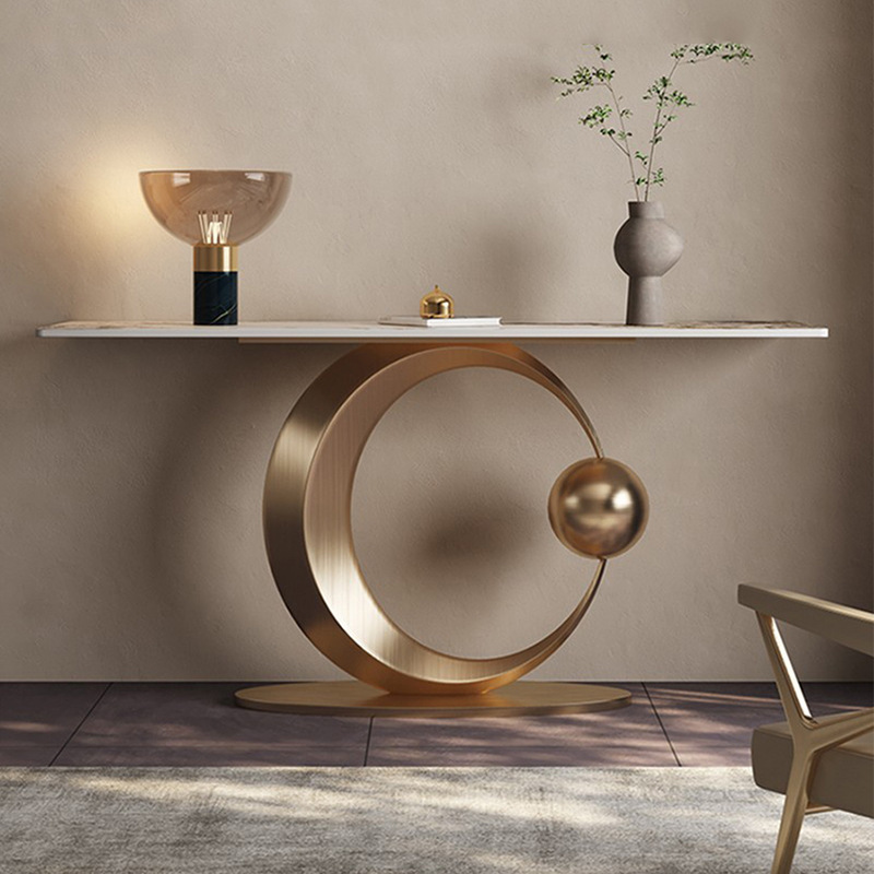 Luxurious/Modern Simple Style Scratch-proof Stain Resistant Console Desk with White Stone Rectangular Countertop and Pedestal Base