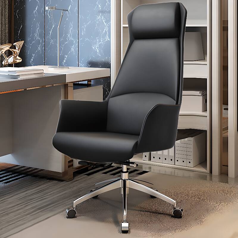 Ergonomic Lifting Swivel Waterfall Seat Study Chair in Hideskin with Armrest and Headrest