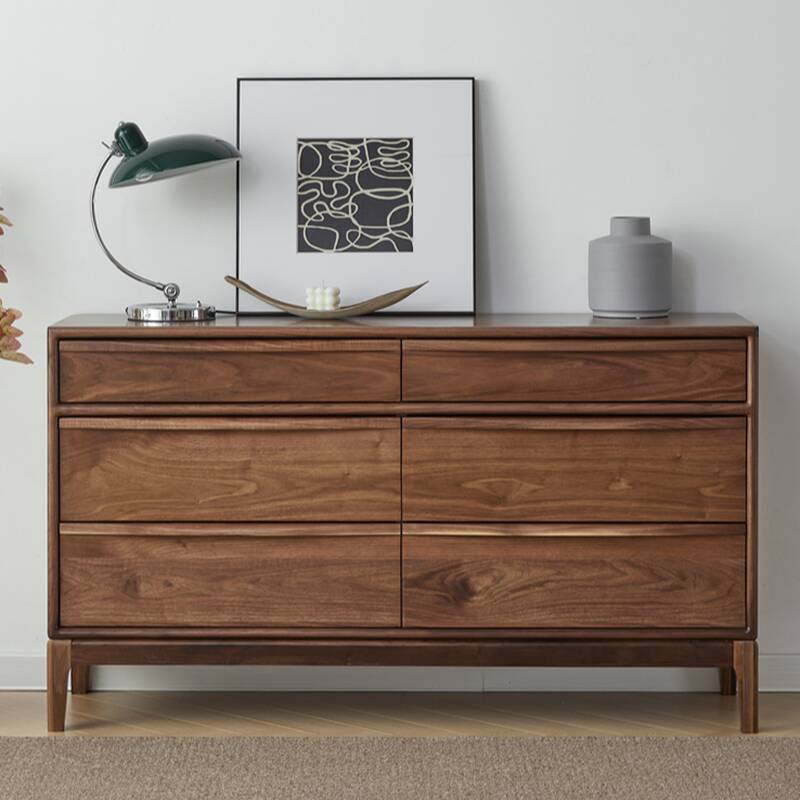 Sepia Casual Console Dresser in Walnut with 6 Drawers, Horizontal Orientation
