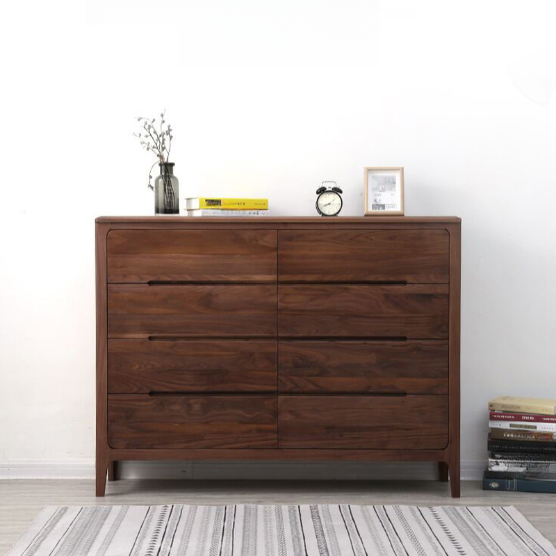 Coffee Casual Console Dresser in Walnut with 8 Drawers, Horizontal/Vertical Orientation