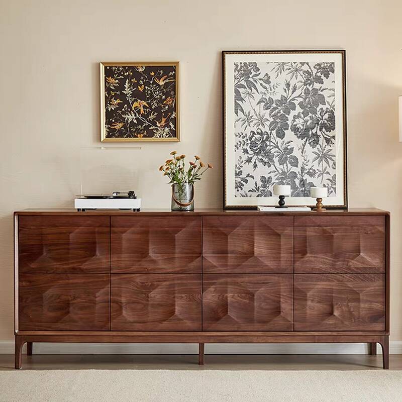 Sepia Casual Console Dresser in Walnut with 6/8 Drawers, Horizontal Orientation