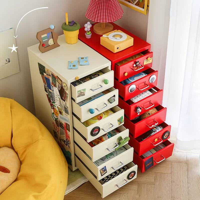Art Deco Steel Vertical Filing Cabinet with Non-flammable Swivel Wheels and Smallest Drawers