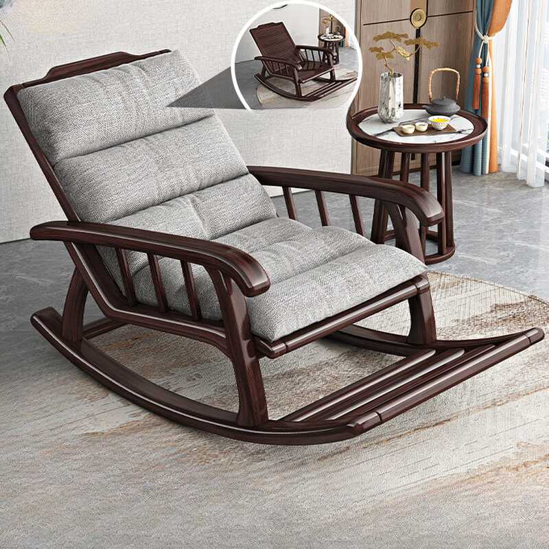 Antique Upholstered Rocking Accent Chair with Recessed Arm and Ottoman