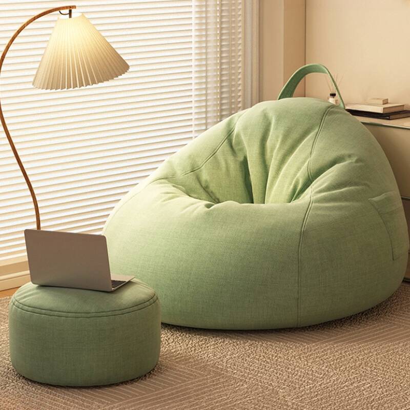 Solid Colour Bean Bag Set with Flaxen Upholstery in Light Gray/Sage/Cream, Includes Blanket, Pre-Filled with Removable Cover