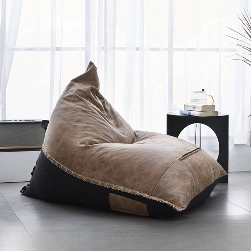 Solid Colour Bean Seat in Ultrasuede/Cotton Blend/Flannel, Dark Gray/White/Auburn, Seats 1, Pre-Filled with Expanded Polypropylene Beans