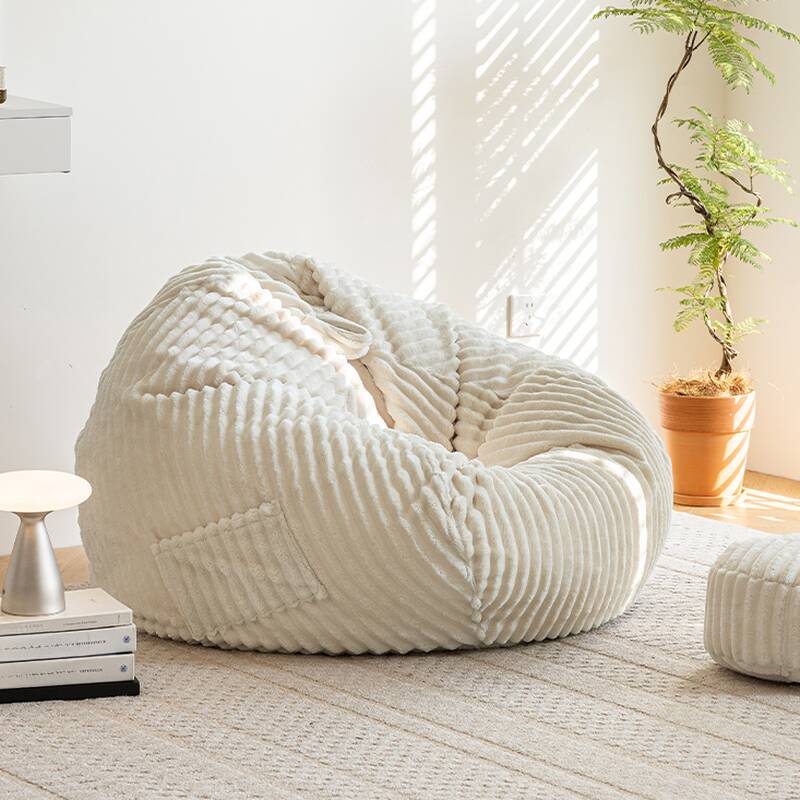 Solid Colour Flannel Bean Seat in Gray/Peony/Cream, Pre-Filled with Removable Cover, Ideal for Cozy Seating