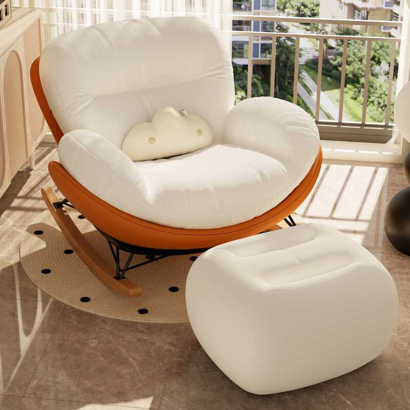 Midnight Black/White Modish Lumber Rocking Accent Chair, Resistant To Dirt & Upholstered