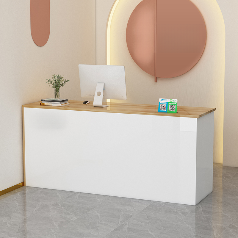 Rectangular Reception Desk with Closet, Keyboard Tray, Manufactured Wood Top, 1 Drawer Pedestal