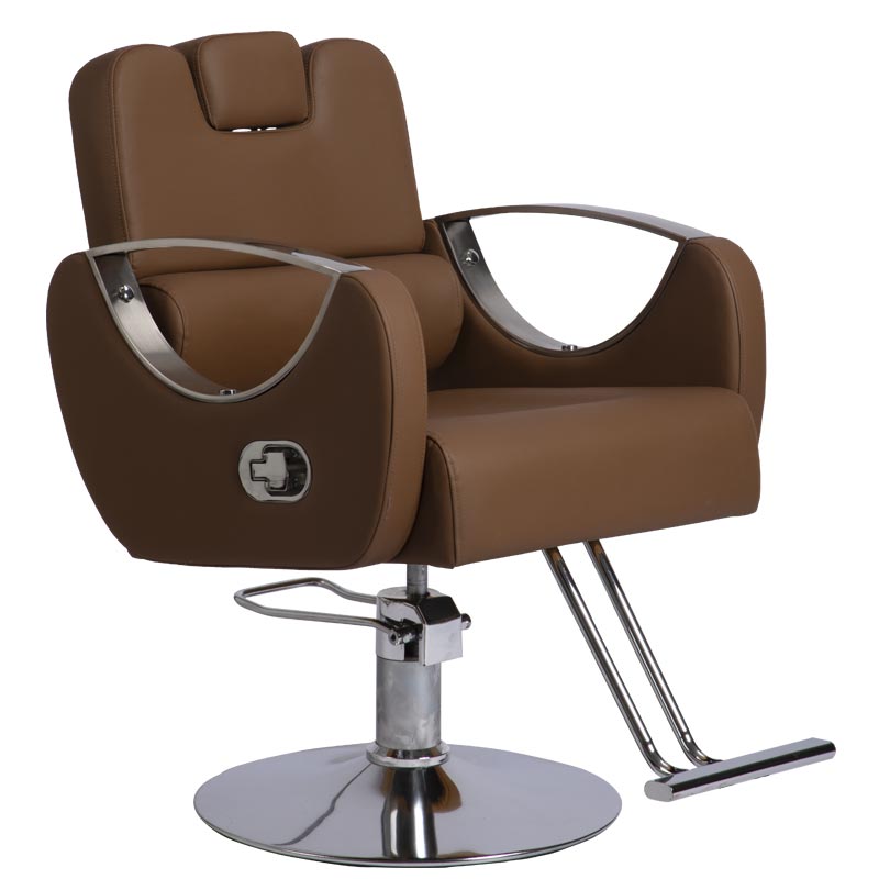 L-Shape Tuneable Manual Recline Stain Resistant Solid Colour Upholstered Leather Barber Chair with Solid Back Panel