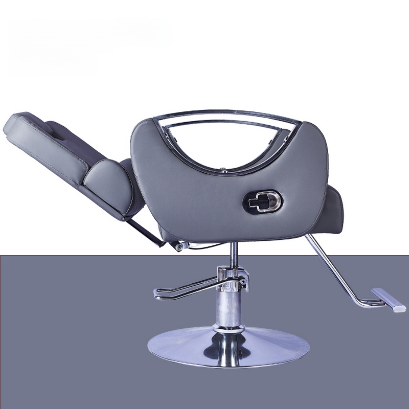 L-Shape Adaptable Manual Recline Stain Resistant Solid Colour Upholstered Leather Barber Chair with Closed Back