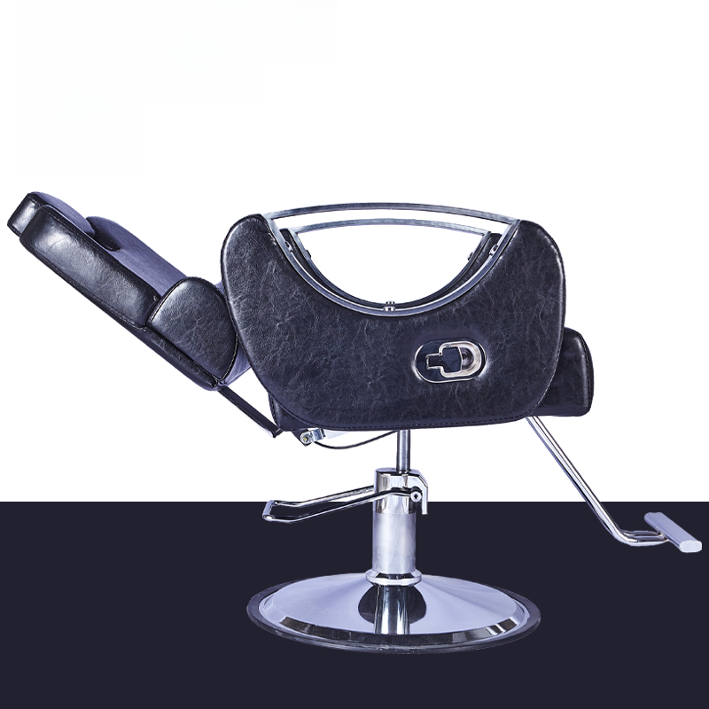 L-Shape Flexible Manual Recline Stain Resistant Solid Colour Upholstered Leather Barber Chair with Enclosed Back