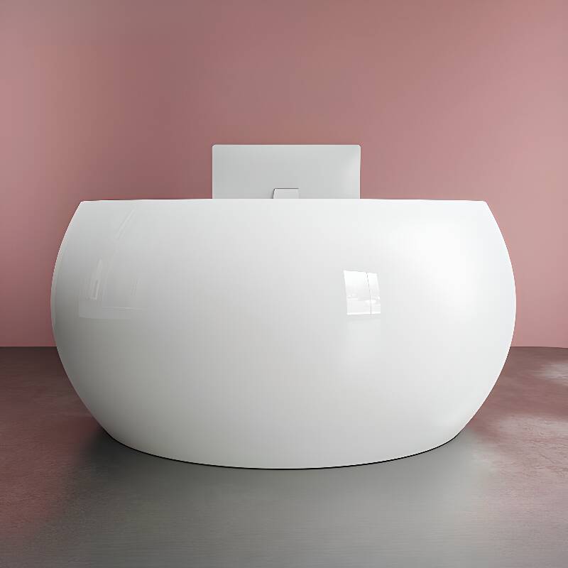 Modish Arc Reception Desk with Cable Management in Chalk
