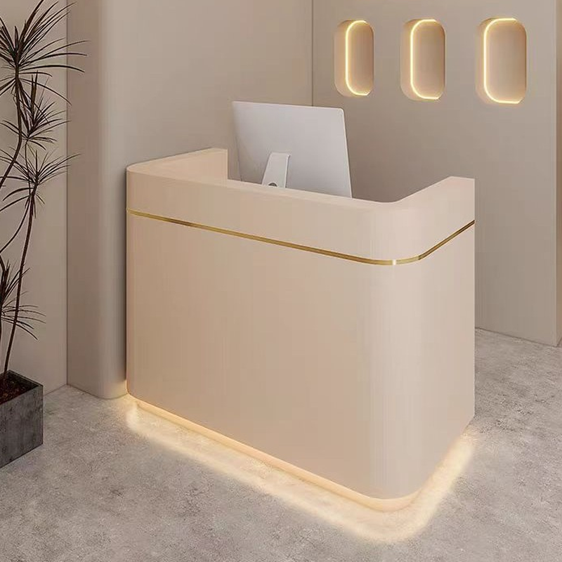 Rectangular Reception Desk with Manufactured Wood Top, Cupboard, Keyboard Tray, and Filing Cabinet