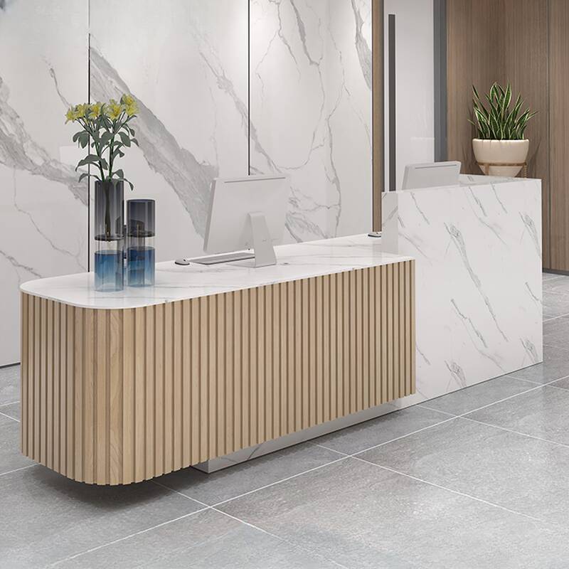 Rectangular Reception Desk with Cupboard, Cable Management, and Manufactured Wood Top