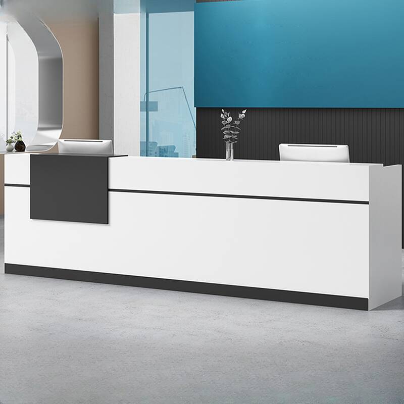Rectangular Reception Desk with Hutch, Cable Management, Filing Cabinet, and Manufactured Wood Top