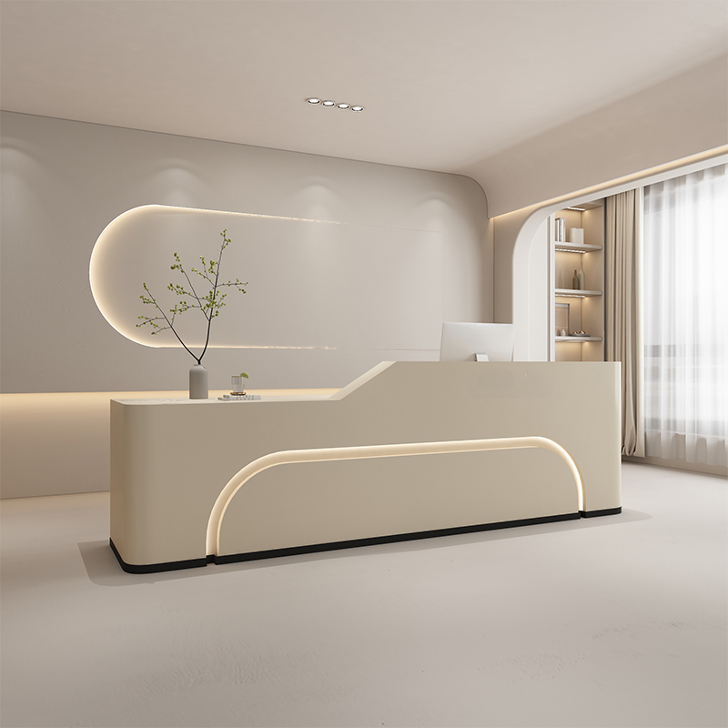 Rectangle Reception Desk with Cupboard, Keyboard Tray, Filing Cabinet, Manufactured Wood Top, and 1 Drawer Pedestal