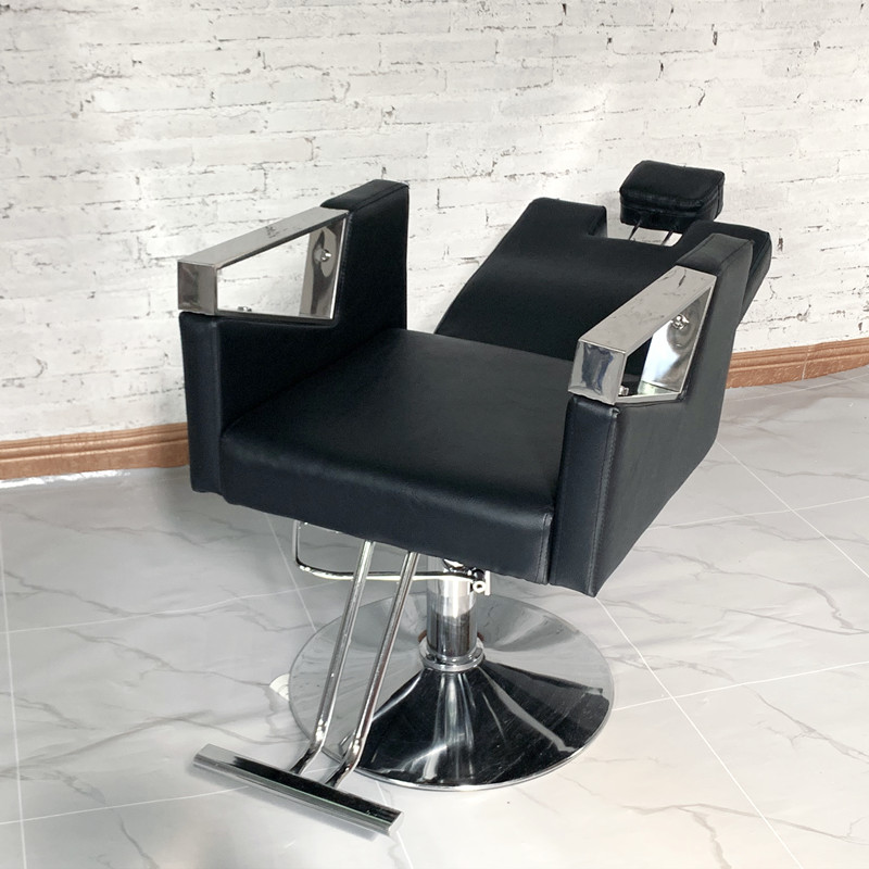 L-Shape Moisture-proof Alterable Manual Recline Solid Colour Upholstered Leather Barber Chair
