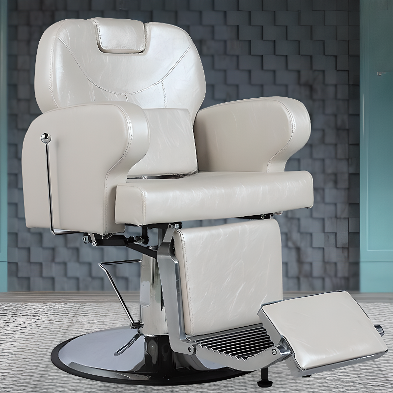 L-Shape Solid Colour Hydrophobic Upholstered Leather Barber Chair with Manual Recline and Changeable Features