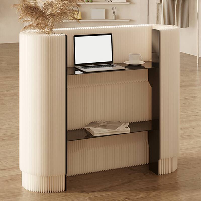 Modern Simple Style Ink Polymerized Material Top Oblong Reception Desk with Exterior Shelf