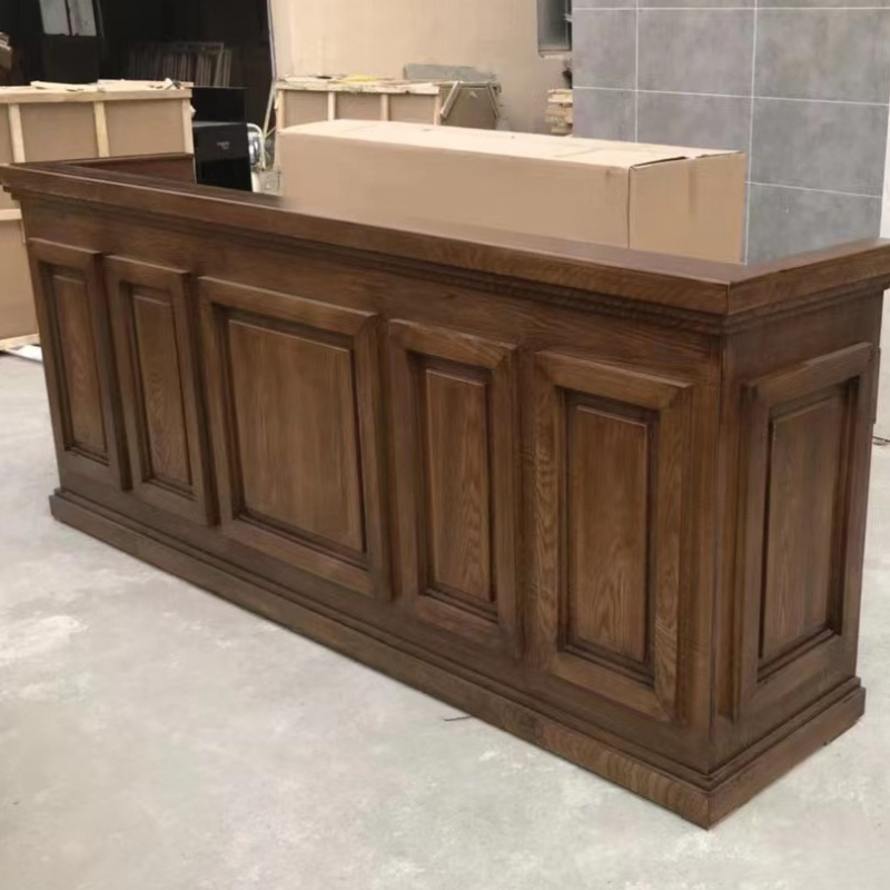 Cocoa/Tan Solid Wood Top Rectangular Reception Desk with Hutch, Keyboard Tray, and Filing Cabinet