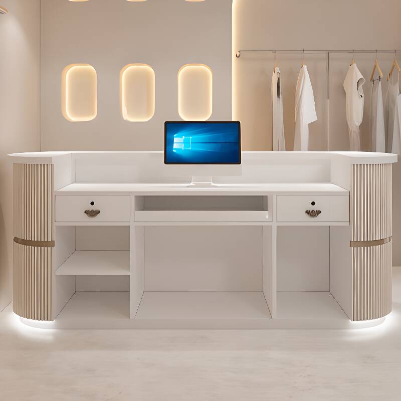 Oblong Manufactured Wood Top Reception Desk with Keyboard Tray and 1 Drawer Pedestal