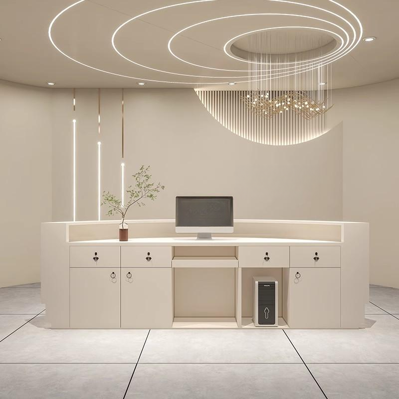 Reception Desk with Closet, Keyboard Tray, Filing Cabinet & Manufactured Wood Top