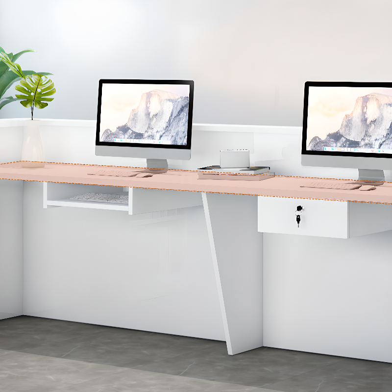 Rectangular Reception Desk with Book Rack, Hutch, Keyboard Tray & Manufactured Wood Top