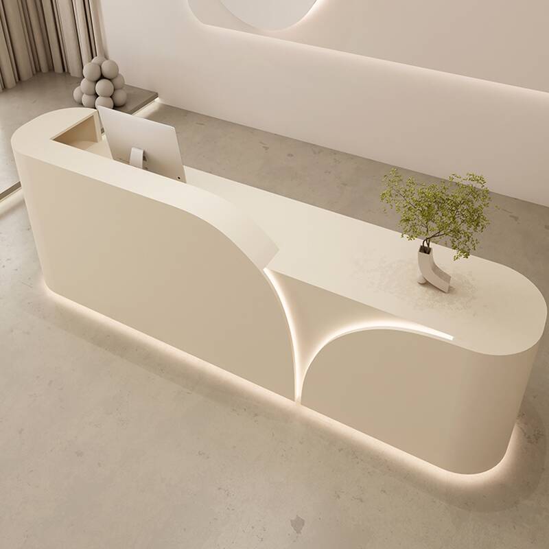 Rectangle Reception Desk with Closet, Hutch, and Keyboard Tray on Manufactured Wood Top