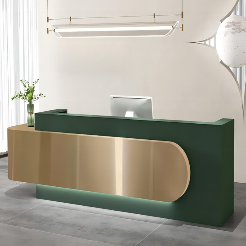 Rectangular Reception Desk with Closet, Hutch, Keyboard Tray, Filing Cabinet, and Solid + Manufactured Wood Top