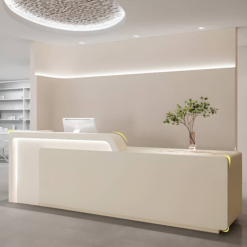 Rectangular Reception Desk with Closet, Hutch, Keyboard Tray, and Filing Cabinet in Manufactured Wood Top