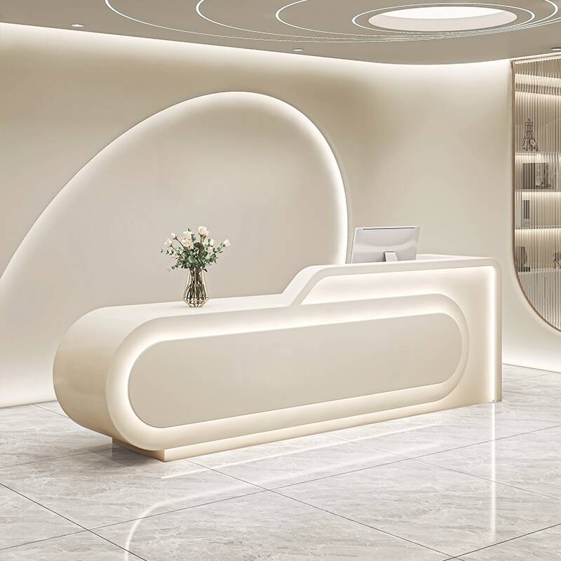 Oval Reception Desk with Cabinet, Keyboard Tray, and Filing Cabinet, Topped with Manufactured Wood