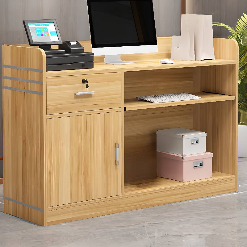 Rectangle Reception Desk with Cupboard, Filing Cabinet, Manufactured Wood Top & 1 Drawer Pedestal