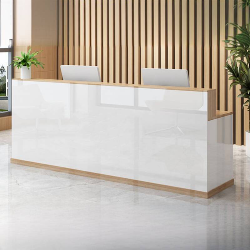 Rectangle Citrus Colour/Maroon/Azure Manufactured Wood Top Reception Desk with Hutch, Keyboard Tray, Filing Cabinet and 1 Drawer Pedestal, Cabinet Included