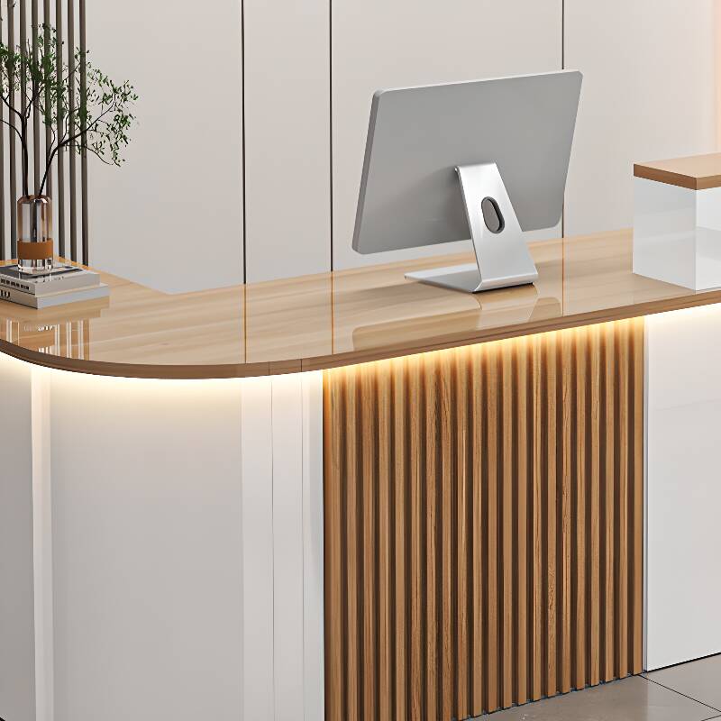 L-Shape Manufactured Wood Top Reception Desk with Keyboard Tray, Desk Return and Filing Cabinet, Cabinet Included