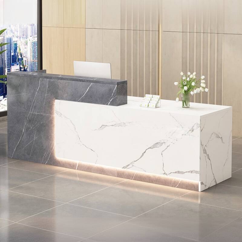 Rectangle Reception Desk with Cabinet, Keyboard Tray, Cable Management, 2 Drawer Pedestals, and Filing Cabinet in Manufactured Wood Top