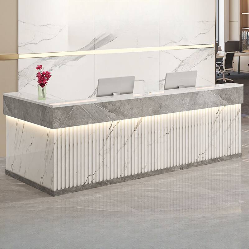 L-Shape Reception Desk with Closet, Keyboard Tray, Desk Return, Filing Cabinet, and 2 Drawer Pedestals in Manufactured Wood Top