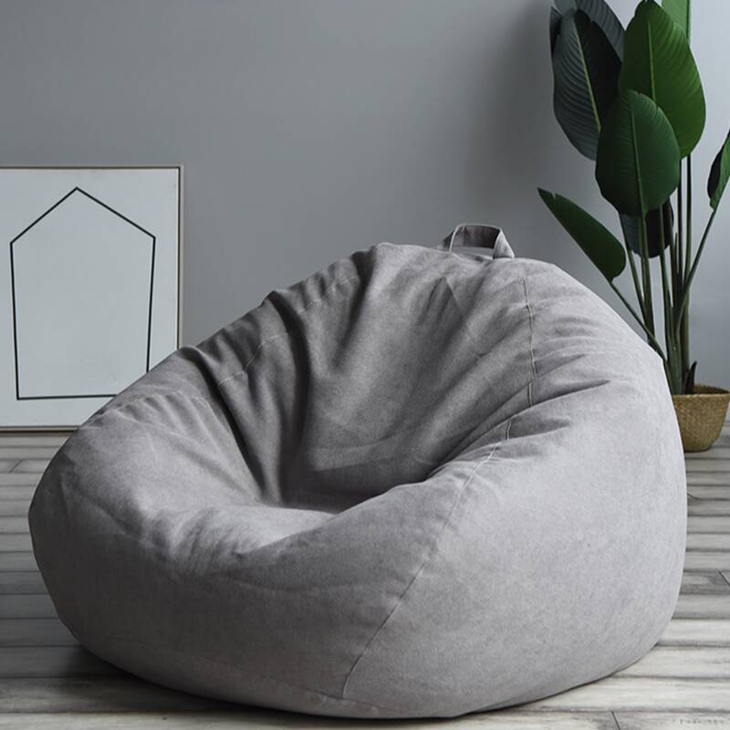 Cozy Fabric Blend/Flannel Sack Chair in Light Gray/Light Blue/Beige, Seats 1, Pre-Filled Bean Bag with Removable Cover