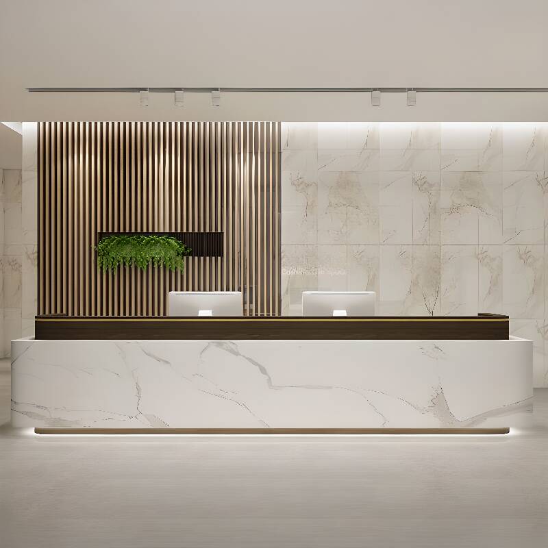 Rectangular Reception Desk with Closet, Hutch, Keyboard Tray, Cable Management, Filing Cabinet, and Manufactured Wood Top