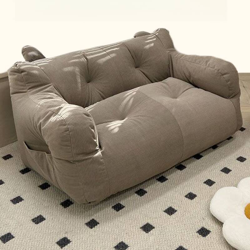 Peony/Gray Solid Colour Corduroy Bean Bag Sofa for Seats 2 with Bean Bag Chair, Fill Included