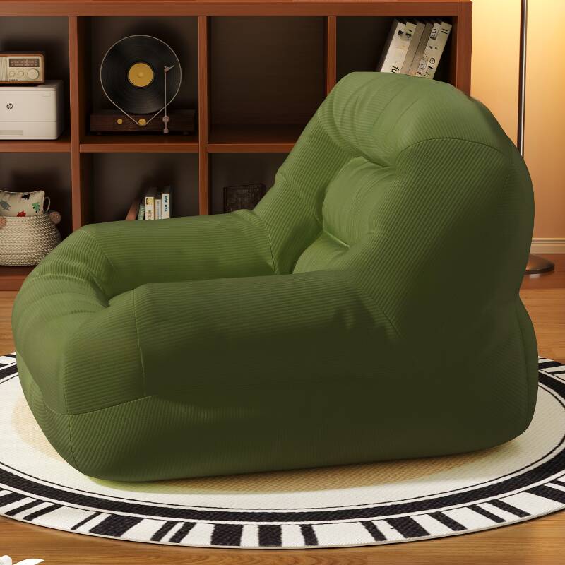 Solid Colour Corduroy Bean Bag Chair in White, Sage, and Brown, Seats 1, Pre-Filled with Expanded Polystyrene Beans